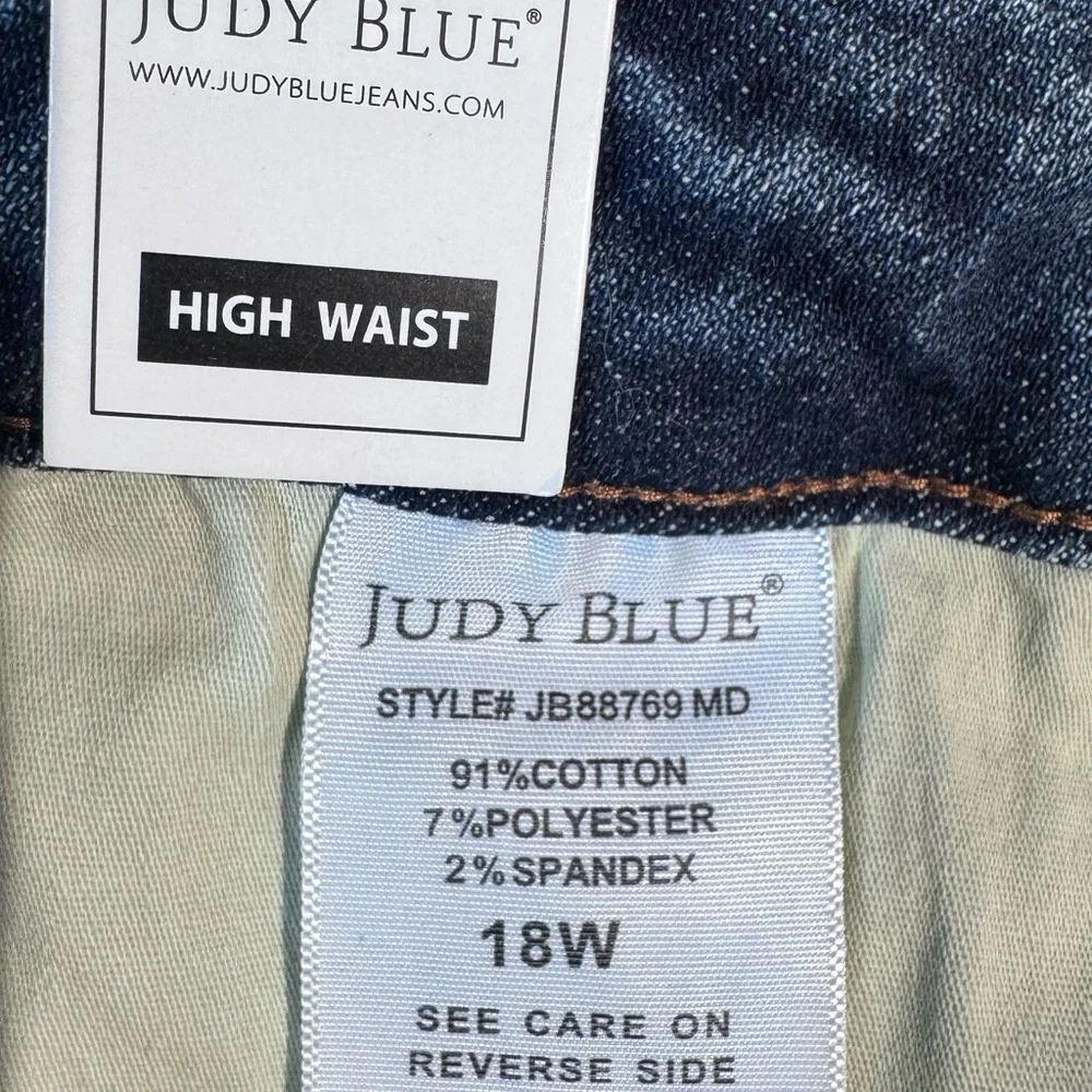 Judy Blue Indigo Distressed Back Pocket & Raw Hem Jeans Size 18W